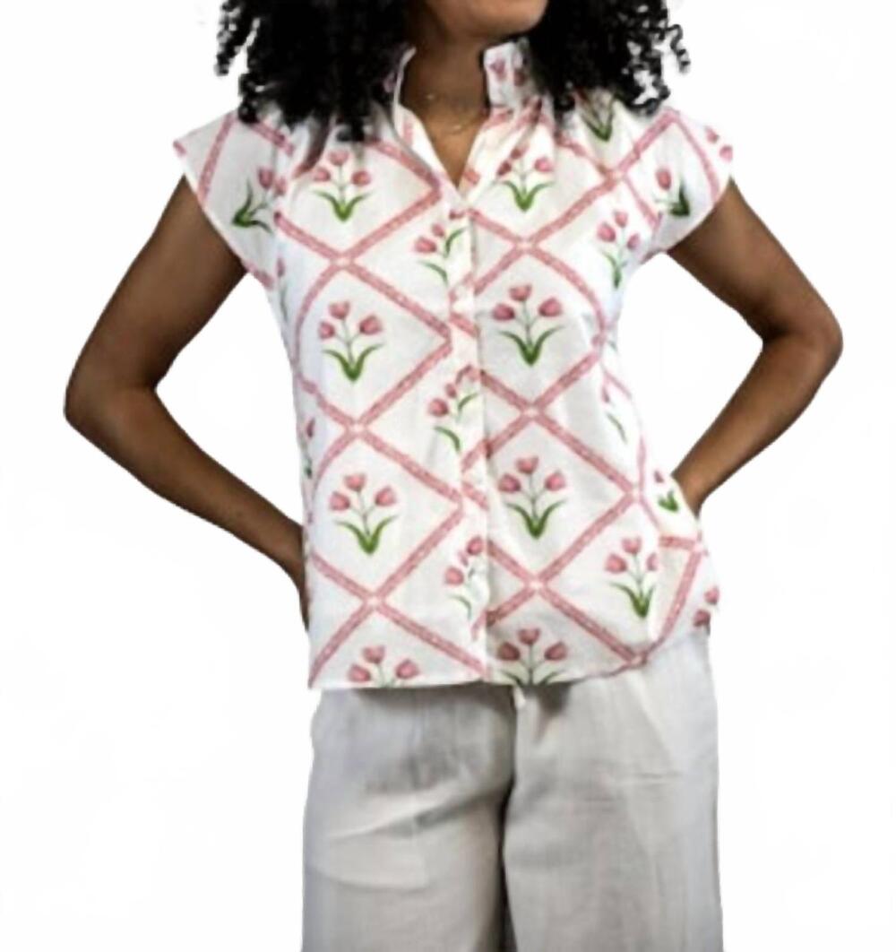 NEW VICTORIA DUNN bays blouse in petal lattice pink green